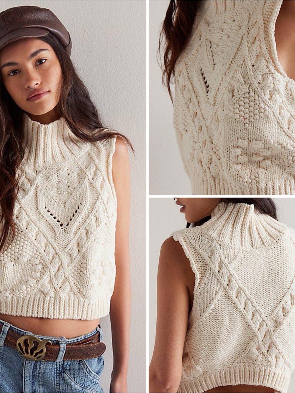 Free People ‘Sasha’ Cable-Knit Sleeveless Turtleneck Vest
